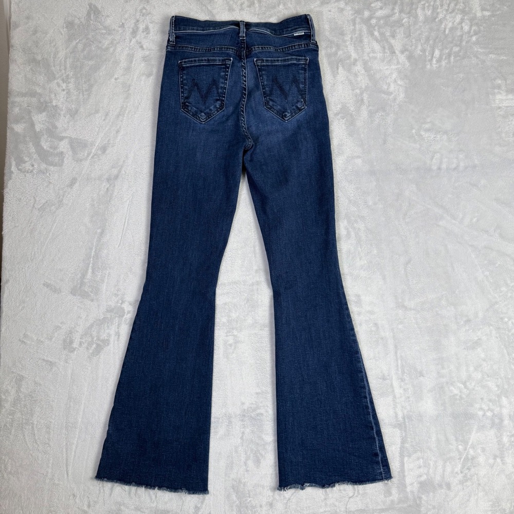 Mother The Weekender Fray Jeans Women 24 Blue High Rise Flare Raw Hem